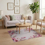 Pink Cherry Blossom Floral Area Rug on Cream
