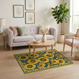 Vibrant Yellow Sunflower Navy Area Rug