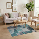 Teal Grey Overlapping Circles Abstract Area Rug
