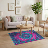 Vibrant Pink Teal Persian Mandala Rug
