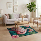 Pink Flamingo with Hibiscus and Leaves Area Rug