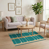 Teal Oval Grid Geometric Area Rug