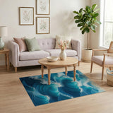 Cascading Ocean Waves Blue Teal Area Rug