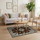 Brown and Tan Ornate Brown Floral Persian Area Rug
