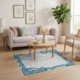 Modern Blue Wavy Border Area Rug