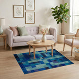 Patchwork Blue Teal Geometric Patchwork Area Rug