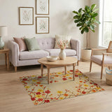 Beige Area Rug with Vibrant Floral Branches