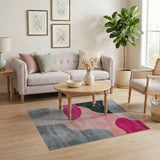 Abstract Pink Grey Organic Shapes Area Rug