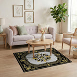 Ornate Black Gold Floral Medallion Rug