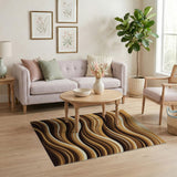 Cascading Waves Brown Tan Abstract Area Rug