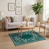 Emerald Green Hibiscus Floral Lace Rug