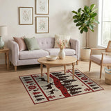 Festive Red Woodland Deer Pine Tree Rug