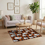 Boo! Cute Ghosts Orange Black Plaid Rug
