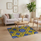 Vibrant Blue Floral on Yellow Area Rug