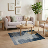 Abstract Geometric Navy Blue Gold Area Rug