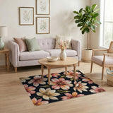 Pink Orange Floral Pattern Area Rug
