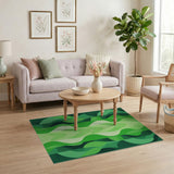 Cascading Green Waves Abstract Area Rug