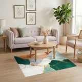 Abstract Teal Green Gold Marble Area Rug