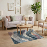 Abstract Blue Teal Wave Abstract Area Rug