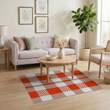 Red White Buffalo Check Rug with Lattice Diamonds