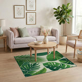 Green Lush Monstera Palm Leaf Green Area Rug