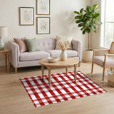 Red Checkered Washable Area Rug