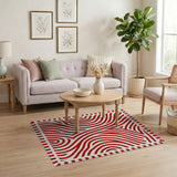 Bold Red Wavy Geometric Geometric Modern Area Rug