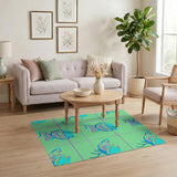 Teal Rainbow Bird Abstract Area Rug