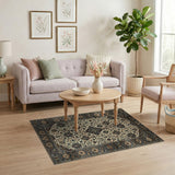 Navy Blue Traditional Persian Area Rug Ivory Field