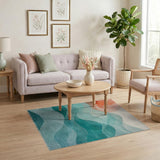 Teal Ocean Waves Sunset Area Rug
