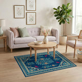 Navy Persian Rug with Birds and Floral Blooms