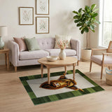 Highland Cow Head Rug with Green Plaid Border
