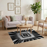 Black White Radiant Geometric Burst Rug