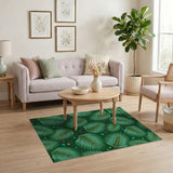 Vibrant Green Palm Frond Rug with Colorful Stars