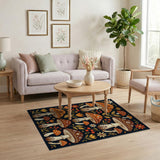 Floral Vintage Whimsical Mushroom Grove Area Rug