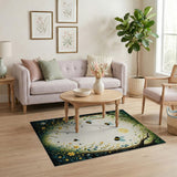 ODIKA Whimsical Bumblebee Forest Washable Rug - Low Pile & Non-Slip Nursery Carpet