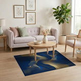 Blue and Teal Navy Blue Gold Abstract Wave Area Rug
