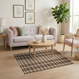 Brown Tan Plaid Woven Rustic Farmhouse Area Rug