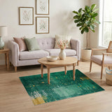 Emerald Green Gold Splatter Abstract Area Rug