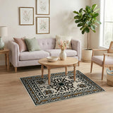 Beige and Neutral Ornate Cream Persian Medallion Area Rug