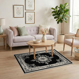 Floral Vintage Ornate Black White Medallion Area Rug