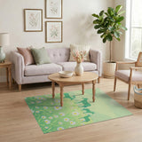 Whimsical Green Meadow Goats Daisies Rug