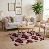 ODIKA Washable Retro Cherry Print Area Rug - Low Pile Non-Slip Pink Carpet