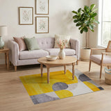 Yellow Grey Curved Geometric Area Rug