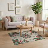 Festive Poinsettia Evergreen Snowflake Area Rug