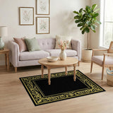 Gold and Silver Elegant Black Area Rug with Gold Ornate Border