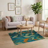 Teal Green Leaf Abstract Area Rug