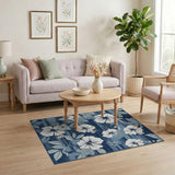 Navy Blue Hibiscus Floral Area Rug
