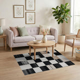 Black White Distressed Patchwork Area Rug