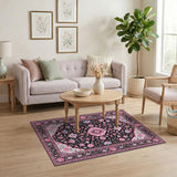 Multi-color and Patterns Pink Floral Persian Area Rug on Black